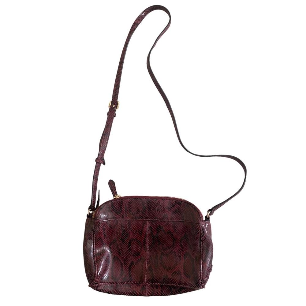 Burgundy faux snake print crossbody purse
